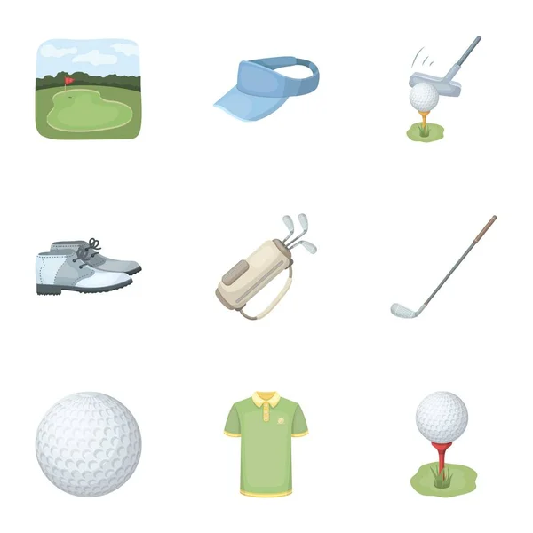 Un golfeur, une balle, un club et d'autres attributs de golf.Club de golf mis icônes de collection dans le style de dessin animé vectoriel symbole illustration web . — Image vectorielle