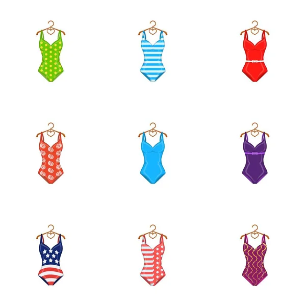 Différents types de maillots de bain. Maillots de bain ensemble icônes de la collection dans le style dessin animé vectoriel symbole illustration web . — Image vectorielle