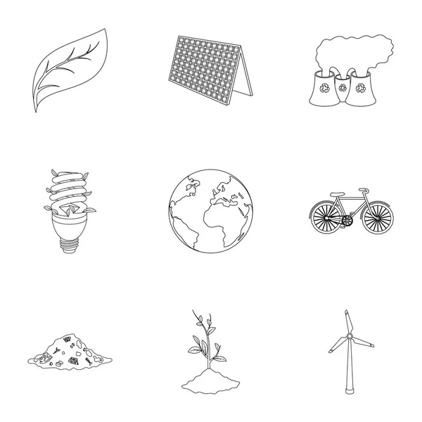 La ecología de la tierra, los problemas de la ecología, formas de combatir los devastos.Bio y Ecología icono en la colección de conjuntos en el estilo de esquema símbolo vectorial stock illustration . — Archivo Imágenes Vectoriales