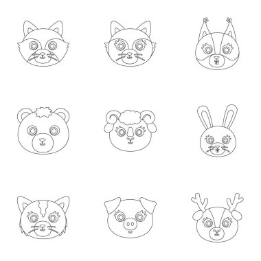 Yerli ve vahşi hayvanlar. Resimleri hayvanlar hakkında bir set. Anahat stili vektör simge stok çizim üzerinde küme koleksiyon simgesinde hayvan namlu.