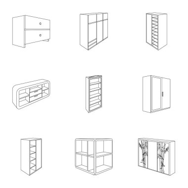 Uyku ve dinlenme konulu resim kümesi. Her zevke ve renk için farklı yatak. Anahat stili vektör simge stok çizim üzerinde küme koleksiyon simgesinde yatak.