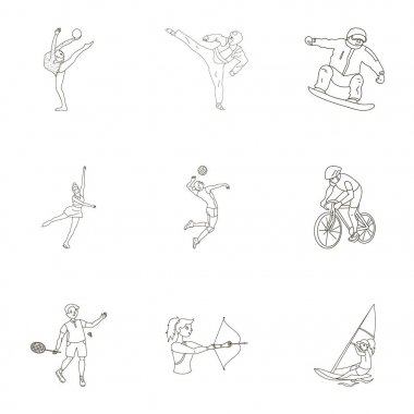 Olimpik spor. Kış ve yaz spor. Resimleri sporcular hakkında bir set. Anahat stili vektör simge stok çizim üzerinde küme koleksiyon simgesinde olimpik spor.