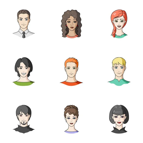 Set van verschillende avatars meisjes en mannen. Avatar en gezicht pictogram in set collectie op cartoon stijl vector symbool stock illustratie. — Stockvector