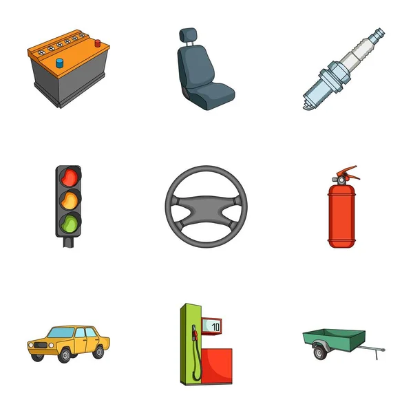 Ruota, chiave, jack e altre attrezzature. Auto set raccolta icone in stile cartone animato vettore simbolo stock illustrazione web . — Vettoriale Stock