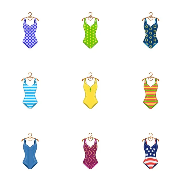 Différents types de maillots de bain. Maillots de bain ensemble icônes de la collection dans le style dessin animé vectoriel symbole illustration web . — Image vectorielle