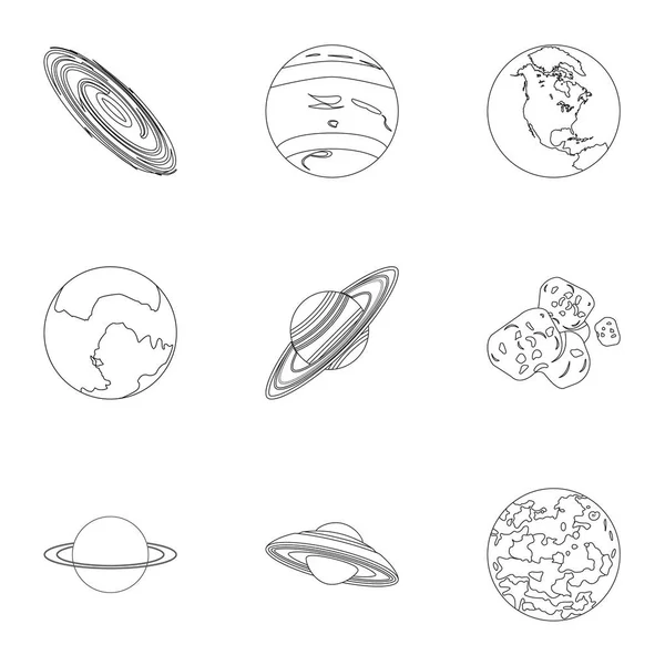 Planetas del sistema solar. Objetos cósmicos. Icono de planetas en la colección de conjuntos en el contorno estilo vector símbolo stock ilustración . — Vector de stock