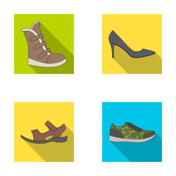 Un conjunto de iconos en una variedad de zapatos.Diferentes zapatos solo icono en el estilo plano vector web símbolo stock illustration . — Vector de stock
