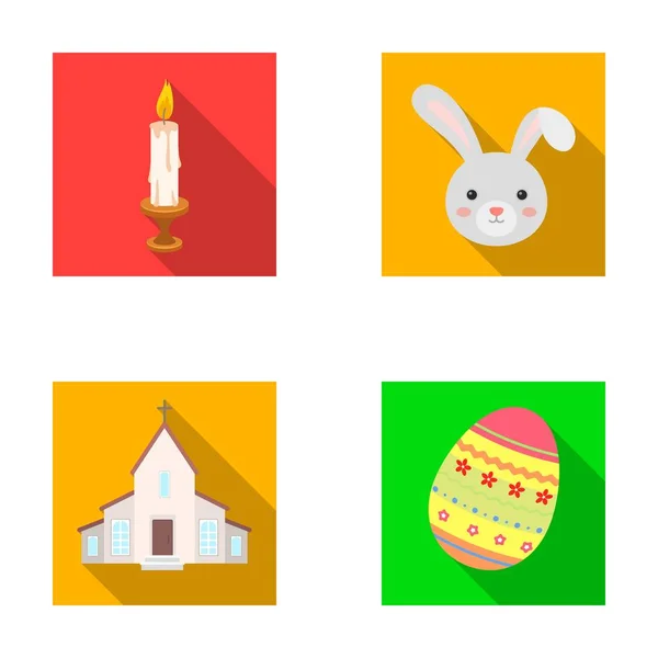 Igreja, vela, coelho de Páscoa e ovo pintado. ícones de coleção de conjunto de Páscoa em estilo plano símbolo vetorial estoque ilustração web . — Vetor de Stock