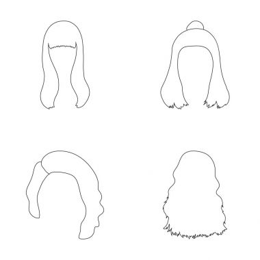 Saç uzun, kırmızı ve diğer türleri. Arka saç toplama simgeler anahat stili vektör simge stok çizim web içinde ayarla..