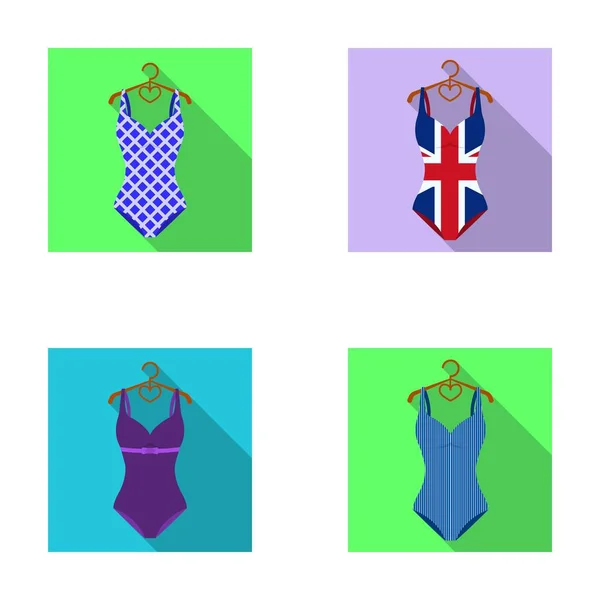 Diferentes tipos de fatos de banho. Swimsuits conjunto ícones de coleção em estilo plano símbolo vetorial web ilustração estoque . — Vetor de Stock