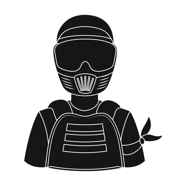 En spelare i paintball. Paintball enda ikon i svart stil vektor symbol stock illustration web. — Stock vektor