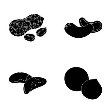 Fıstık, Mahun cevizi, Brezilya fıstığı, macadamia. Fındık farklı türdeki toplama simgeler siyah stil vektör simge stok çizim web içinde ayarlayın..
