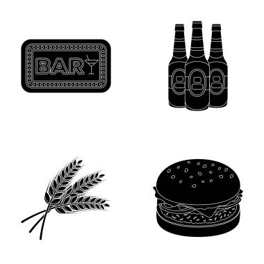 Bar, pub, Restoran, kafe. Pub toplama simgeler siyah stil vektör simge stok çizim web içinde ayarla..