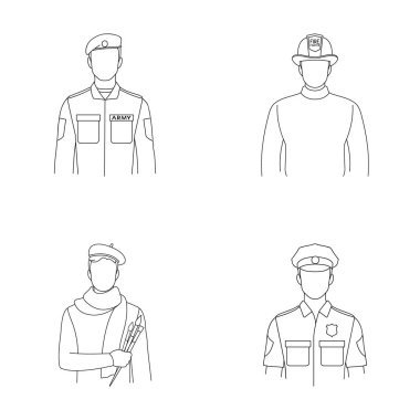 Askeri, itfaiyeci, sanatçı, polis. Meslek toplama simgeler anahat stili vektör simge stok çizim web içinde ayarla..