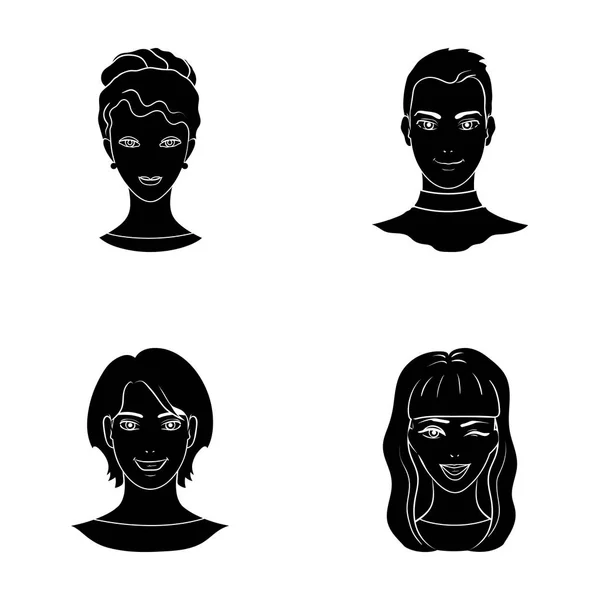 Verschillende looks van jonge mensen. Avatar en gezicht instellen collectie iconen in zwarte stijl vector symbool stock illustratie web. — Stockvector