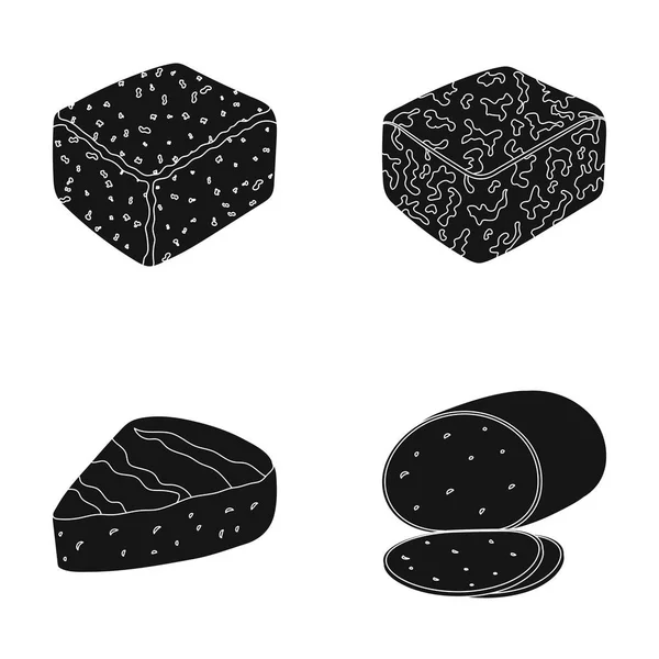 Brynza, ahumado, colby jack, pimienta jack.Different tipos de iconos colección conjunto de queso en el estilo negro símbolo vectorial stock ilustración web . — Vector de stock