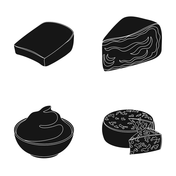 Gruyere, camembert, mascarpone, gorgonzola.Different tipos de queso conjunto colección iconos en negro estilo vector símbolo stock ilustración web . — Vector de stock