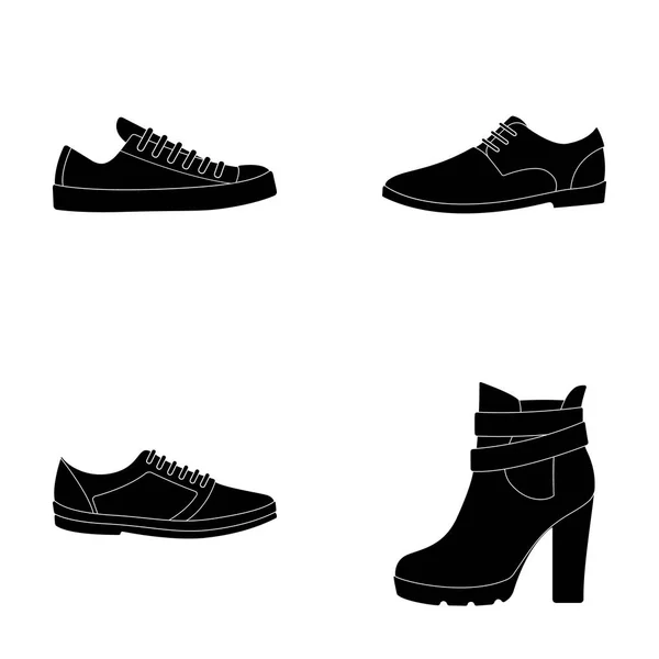 다양 한 신발에 아이콘의 집합입니다. 다른 신발 단일 아이콘 블랙 스타일 벡터 기호 재고 웹 일러스트 레이 션에. — 스톡 벡터