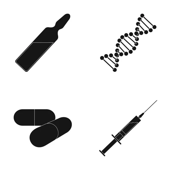 ADN humain et autres équipements. icônes collection ensemble de médecine dans le style noir symbole vectoriel illustration de stock web . — Image vectorielle