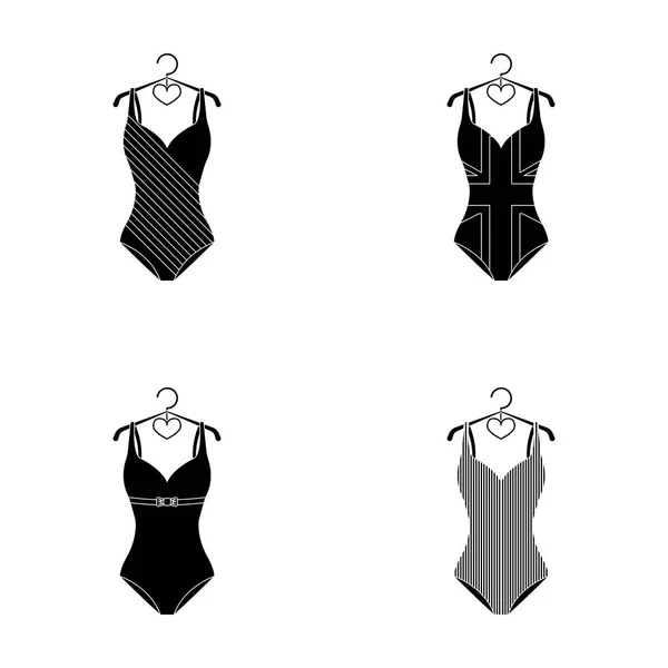 Diferentes tipos de fatos de banho. Swimsuits conjunto coleção ícones em estilo preto símbolo vetorial ilustração web . —  Vetores de Stock