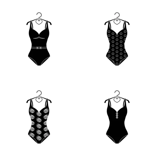 Diferentes tipos de trajes de baño. Trajes de baño conjunto colección iconos en negro estilo vector símbolo stock ilustración web . — Archivo Imágenes Vectoriales