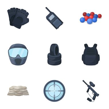 Marker paintball, ekipman, toplar ve oyun için diğer takımlar için. Paintball tek kutsal kişilerin resmi içinde karikatür tarzı vektör simge stok çizim web.