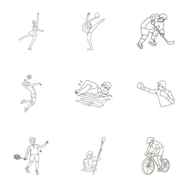 Olimpik spor. Kış ve yaz spor. Resimleri sporcular hakkında bir set. Anahat stili vektör simge stok çizim üzerinde küme koleksiyon simgesinde olimpik spor.