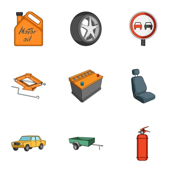 Ruota, chiave, jack e altre attrezzature. Auto set raccolta icone in stile cartone animato vettore simbolo stock illustrazione web . — Vettoriale Stock