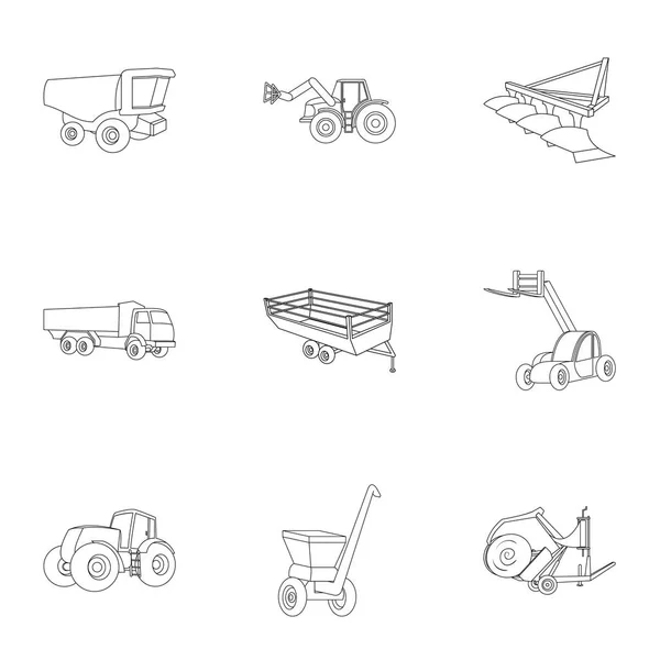 Eine Reihe von Bildern über Landmaschinen. Autos zu Robotern auf den Boden. Landmaschinen-Symbol in Set-Sammlung auf Umriss Stil Vektor Symbol Stock Illustration. — Stockvektor
