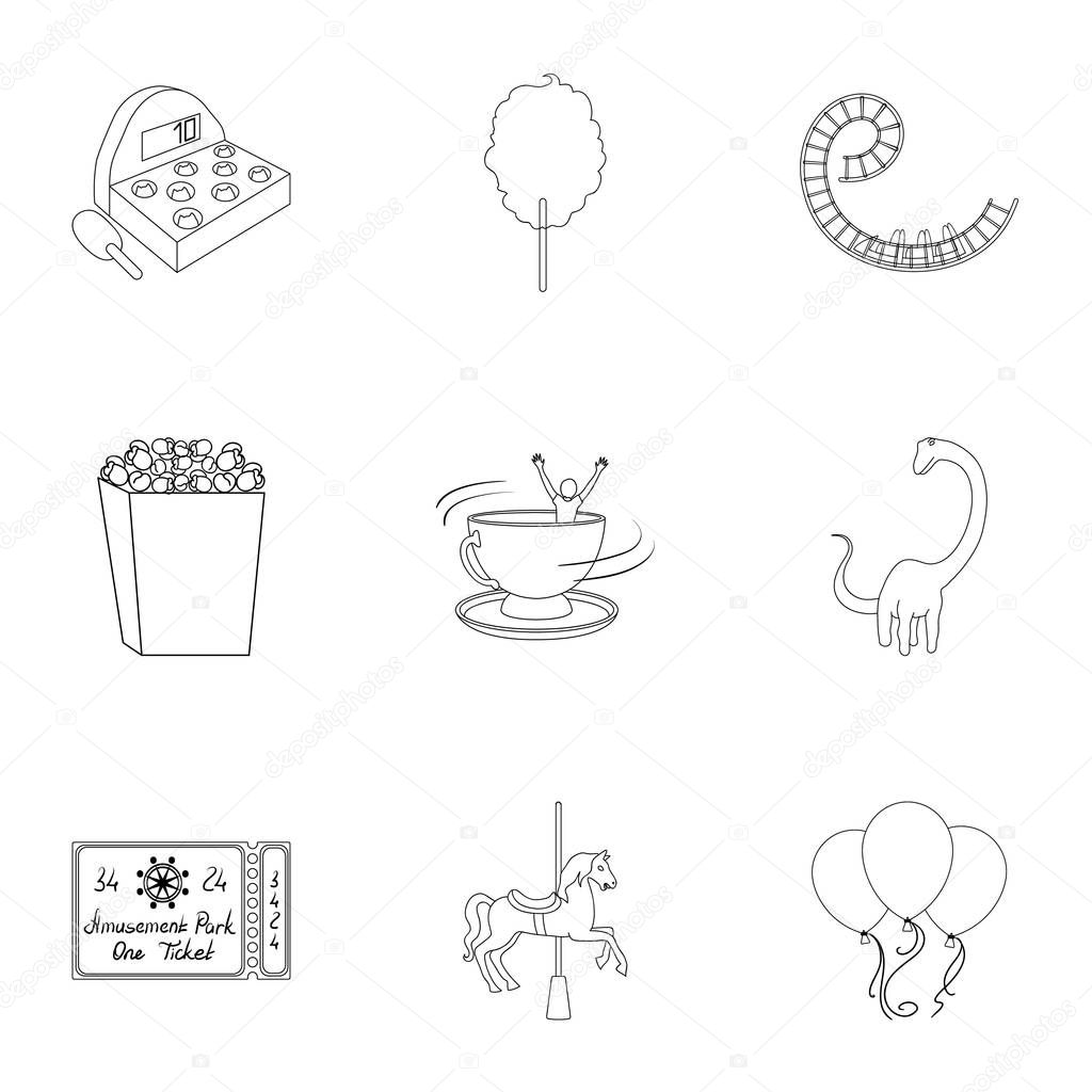 The amusement Park rides. The attributes of a recreational Park, panic room, cotton candy.Amusement Park icon in set collection on outline style vector symbol stock web illustration.