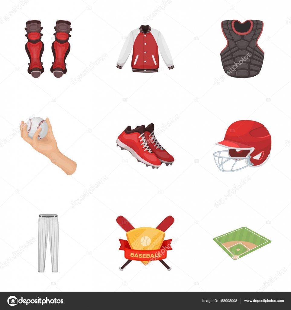 Ball, helmet, bat, uniform and other baseball attributes. Baseball set