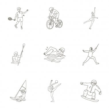 Olimpik spor. Kış ve yaz spor. Resimleri sporcular hakkında bir set. Anahat stili vektör simge stok çizim üzerinde küme koleksiyon simgesinde olimpik spor.