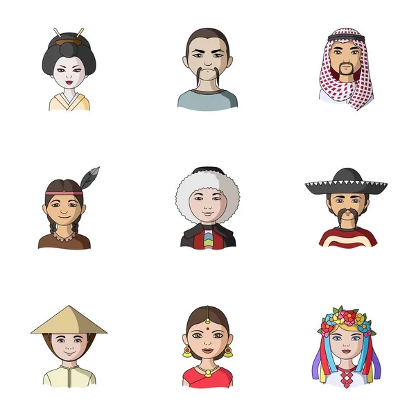 Chino, ruso, americano, árabe, indio, turco y otras razas. La raza humana conjunto colección de iconos en el estilo de dibujos animados vector símbolo stock ilustración web . — Vector de stock