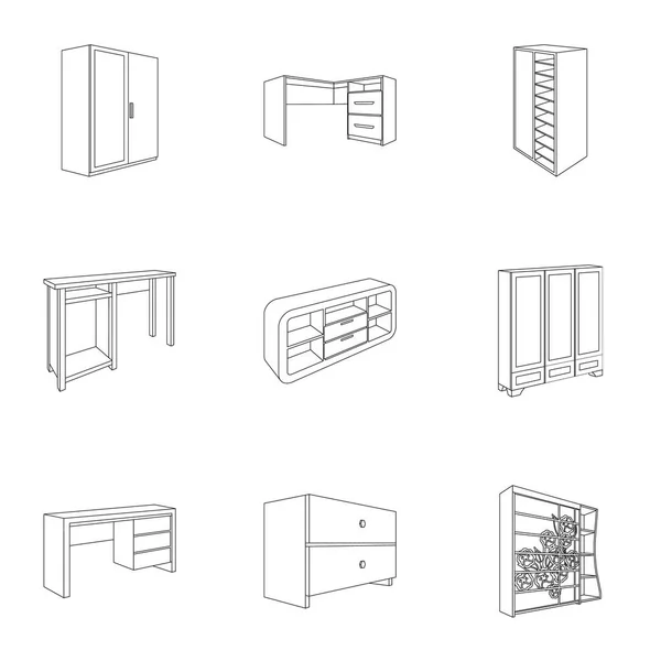 Uppsättningen bilder på temat sömn och vila. Olika sängar för varje smak och färg. Säng-ikonen i set samling på disposition stil vektor symbol stock illustration. — Stock vektor