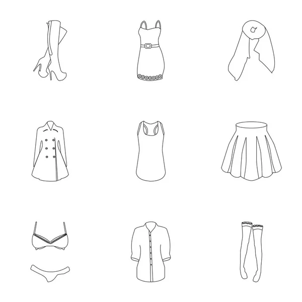 รูปภาพเกี่ยวกับเสื้อผ้าผู้หญิง กางเกงในและกางเกงในสําหรับผู้หญิงและผู้หญิง ไอคอนเสื้อผ้าผู้หญิงในชุดสะสมบนภาพสัญลักษณ์เวกเตอร์สไตล์บรรทัด . — ภาพเวกเตอร์สต็อก