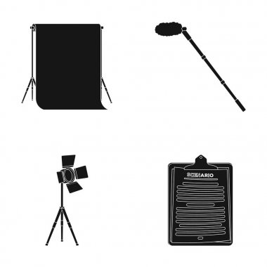 Hromakey, komut dosyası ve diğer ekipmanlar. Toplama simgeler siyah stil vektör simge stok çizim web içinde ayarla film yapma.