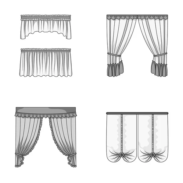Diferentes tipos de cortinas de ventana.Cortinas conjunto de iconos de colección en el estilo monocromo vector símbolo stock ilustración web . — Archivo Imágenes Vectoriales