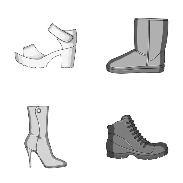 Eine Reihe von Symbolen auf einer Vielzahl von Schuhen. Verschiedene Schuhe einzelne Symbol in monochromen Stil Vektor Web-Symbol Stock Illustration. — Stockvektor