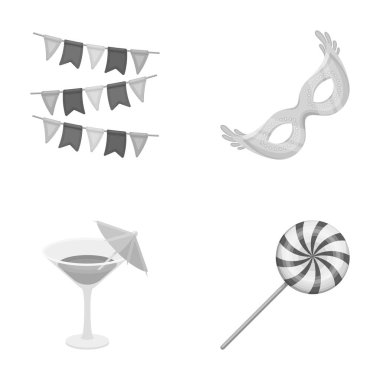 Çelenk, kokteyl ve parti diğer aksesuarları. Parti ve partits tek renkli stil vektör simge stok çizim web simgeler ayarla.