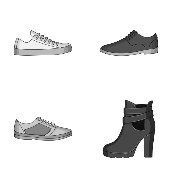 En uppsättning ikoner på en mängd olika skor. Olika skor enda ikonen i svartvit stil vektor web symbol stock illustration. — Stock vektor