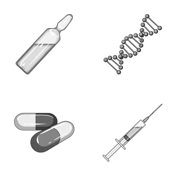 ADN humain et autres équipements. icônes de collection ensemble de médecine en monochrome style vectoriel symbole illustration stock web . — Image vectorielle