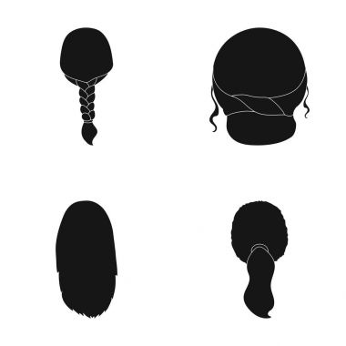 Hafif Örgü, Balık kuyruğu ve diğer türleri saç. Arka saç toplama simgeler siyah stil vektör simge stok çizim web içinde ayarla..