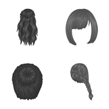 Kara, kırmızı örgü ve diğer türleri saç. Arka saç toplama simgeler tek renkli stil vektör simge stok çizim web içinde ayarla..