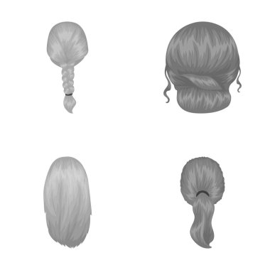 Hafif Örgü, Balık kuyruğu ve diğer türleri saç. Arka saç toplama simgeler tek renkli stil vektör simge stok çizim web içinde ayarla..