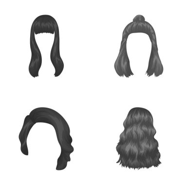 Saç uzun, kırmızı ve diğer türleri. Arka saç toplama simgeler tek renkli stil vektör simge stok çizim web içinde ayarla..