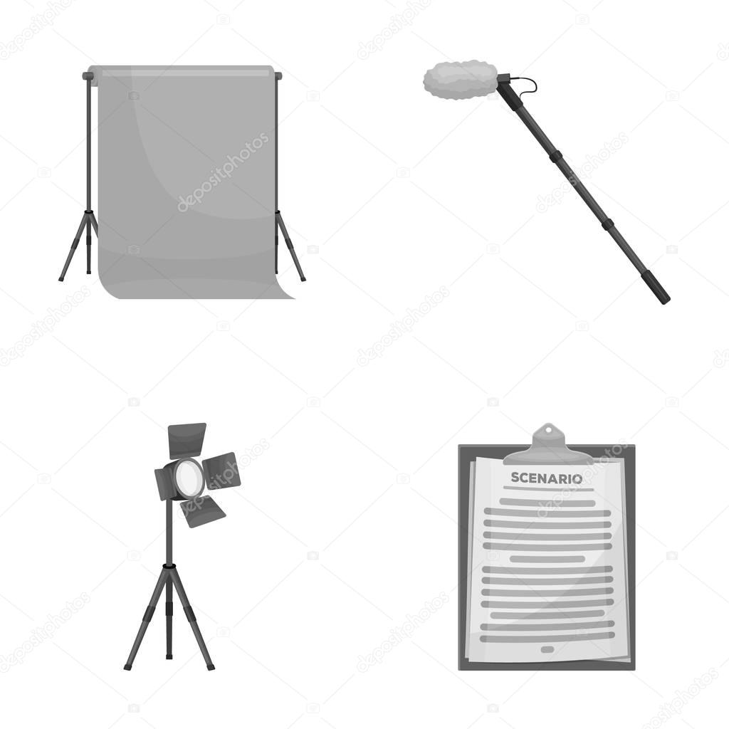 Hromakey, script and other equipment. Making movies set collection icons in monochrome style vector symbol stock illustration web.