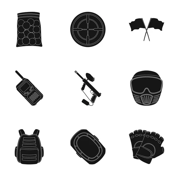 Marqueur pour paintball, équipement, balles et autres accessoires pour le jeu. Paintball icône unique en noir style vectoriel symbole illustration web . — Image vectorielle