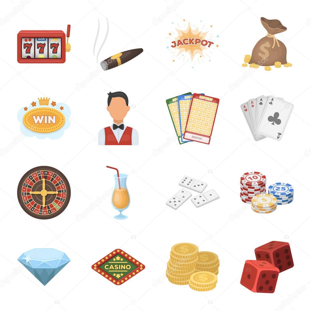 Roulette, cards, croupier, alcohol, and other attributes. Casino and gambling set collection icons in cartoon style vector symbol stock illustration web.