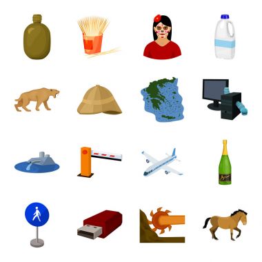 Taşıma, diş hekimliği, sanayi, alkol ve diğer web simgesi karikatür tarzı. Ordu, ekipman, gıda simgeler kümesi koleksiyonu.