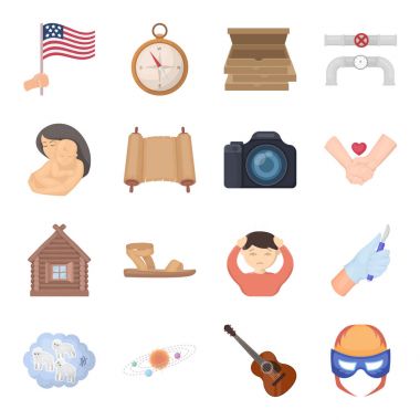 Bilim, eğitim, tıp ve diğer web simgesi karikatür tarzı. Sağlık, rekreasyon, gelenek kutsal kişilerin resmi içinde set koleksiyonu.